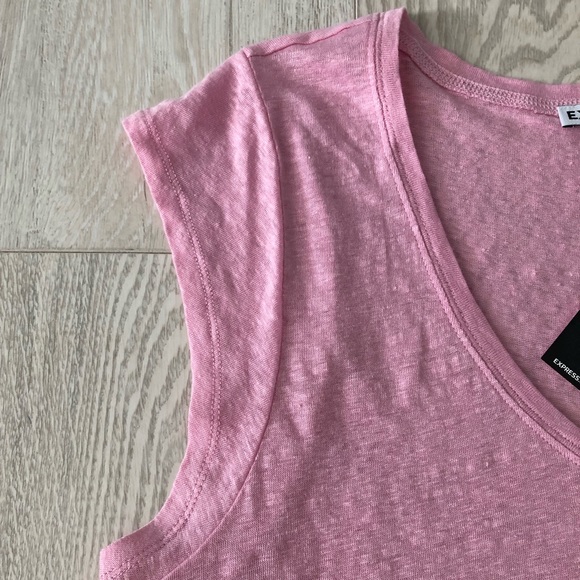 NWT Express Pink V-Neck Linen Tank T-Shirt - Picture 9 of 16